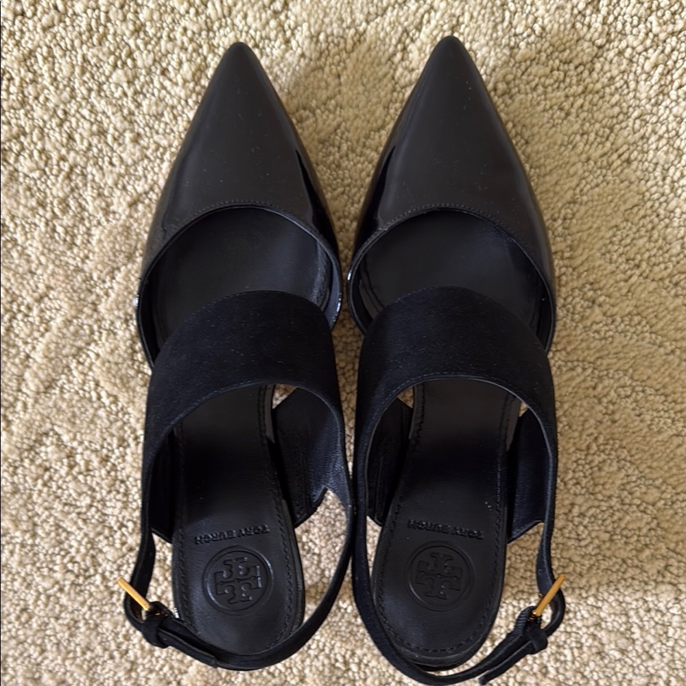 Tory Burch Black Heeled Patent with Suede Detail Shoes